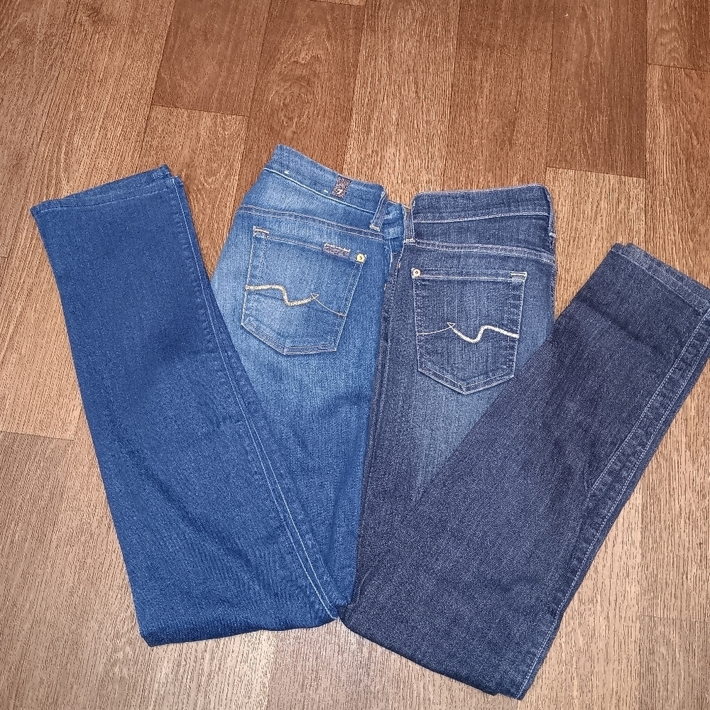7 For All Mankind Kimmie Straight Leg Skinny Jeans in Light and Dark Blue Set 2